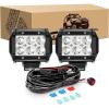 imageGOOACC 2PCS 18W LED Pods Spot Light Bar Fog Light Mounting Bracket Horizontal Bar Tube Clamp with 16AWG Off Road Wiring Harness2 Leads for Truck Golf Cart SUV ATV UTV Boat White Auto60218W LED Pods Wiring Harness