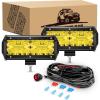 imageGOOACC 2PCS 65 Inch Amber LED Pods 120W Triple Row Flood Light Bar Fog Light Driving Lighting with 16AWG Off Road Wiring Harness2 Leads for Truck Golf Cart SUV ATV UTV Boat 2 Years Warranty2Pcs Amber LED Pods Wiring Harness