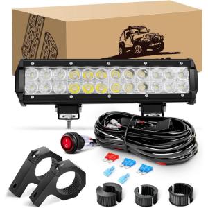 imageGOOACC 12 Inch 72W Led Light Bar Spot Flood Combo Driving Lighting Off Road Lights Led Lamp with 12V 5Pin Rocker Switch Wiring Harness kit for Truck Golf Cart SUV ATV UTV Boat 2 Years Warranty72w Light Bar Clamp Bracket Wiring Harness