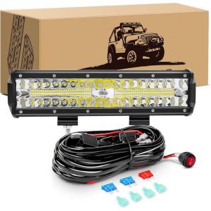 imageGOOACC 12Inch 300W Triple Row Led Light Bar Spot Flood Combo Driving Lighting Off Road Lights Led Lamp Working Light with 16AWG Wiring Harness for Truck Golf Cart SUV ATV UTV Boat 2 Years Warranty12Inch Light Bar Wiring Harness