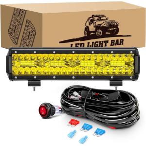 imageGOOACC 12Inch 300W Triple Row Led Light Bar Spot Flood Combo Driving Lighting Off Road Lights Led Lamp Working Light with 16AWG Wiring Harness for Truck Golf Cart SUV ATV UTV Boat 2 Years Warranty12Inch Amber Light Bar Wiring Harness