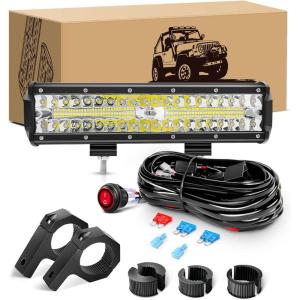 imageGOOACC 12Inch 300W Triple Row Led Light Bar Spot Flood Combo Driving Lighting Off Road Lights Led Lamp Working Light with 16AWG Wiring Harness for Truck Golf Cart SUV ATV UTV Boat 2 Years Warranty12Inch Light Bar Clamp Bracket Wiring Harness