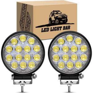 imageGOOACC 2 PCS 45Inch 42W Led Round Lights Off Road led Flood Light 4200LM Driving Roof Pods Lamp Bumper Lights with 16AWG Wiring Harness Kit2 Leads for Trucks Tractor ATV Jeep 2 Years Warranty2Pcs LED Pods