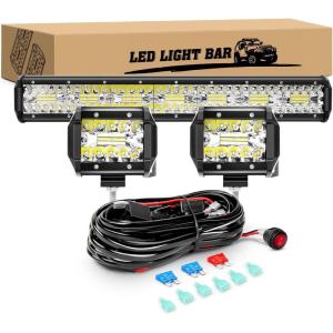imageGOOACC 20Inch 420W Amber LED Light Bar 42000LM Super Bright Triple Row Flood Spot Combo Off Road Driving Led Work Light with Led Wiring Harness 2 Years Warranty20Inch Light Bar 2Pcs LED Pods Wiring Harness