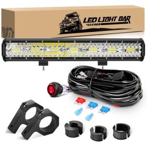 imageGOOACC 20Inch 420W Amber LED Light Bar 42000LM Super Bright Triple Row Flood Spot Combo Off Road Driving Led Work Light with Led Wiring Harness 2 Years Warranty20Inch Light Bar Clamp Bracket Wiring Harness