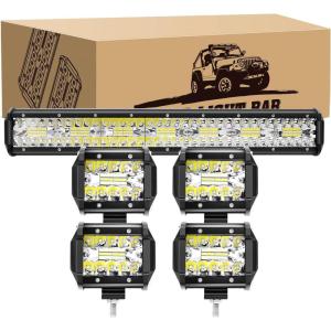 imageGOOACC 20Inch 420W Amber LED Light Bar 42000LM Super Bright Triple Row Flood Spot Combo Off Road Driving Led Work Light with Led Wiring Harness 2 Years Warranty20Inch Light Bar 4Pcs LED Pods