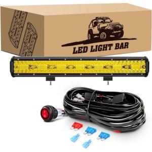 imageGOOACC 20Inch 420W Amber LED Light Bar 42000LM Super Bright Triple Row Flood Spot Combo Off Road Driving Led Work Light with Led Wiring Harness 2 Years Warranty20Inch Amber Light Bar Wiring Harness