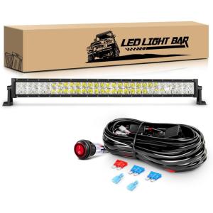 imageGOOACC 22 Inch 120W Spot Flood Combo Off Road Led Light Bar Work Light Driving Lamp with 16 AWG Wiring Harness Kit for Truck Jeep ATV SUV 2 Years Warranty White Auto701180W 32Inch Light Bar Wiring Harness