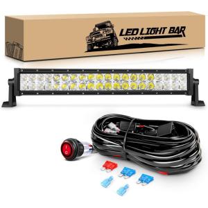 imageGOOACC 22 Inch 120W Spot Flood Combo Off Road Led Light Bar Work Light Driving Lamp with 16 AWG Wiring Harness Kit for Truck Jeep ATV SUV 2 Years Warranty White Auto701white