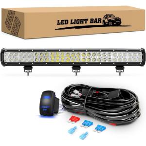 imageGOOACC 25 Inch 162W Led Light Bar Spot Flood Combo Driving Lights Off Road Lights with 12V 5Pin Rocker Switch LED Light Bar Wiring Harness Kit for Truck Golf Cart ATV UTV Boat 2 Years Warranty