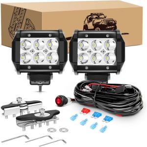 imageGOOACC 2PCS 18W LED Pods Spot Light Bar Fog Light Mounting Bracket Horizontal Bar Tube Clamp with 16AWG Off Road Wiring Harness2 Leads for Truck Golf Cart SUV ATV UTV Boat White Auto60218W LED Pods Pillar Hood Wiring Harness