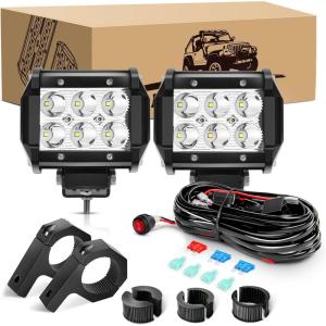 imageGOOACC 2PCS 18W LED Pods Spot Light Bar Fog Light Mounting Bracket Horizontal Bar Tube Clamp with 16AWG Off Road Wiring Harness2 Leads for Truck Golf Cart SUV ATV UTV Boat White Auto60218W LED Pods Clamp Bracket Wiring Harness