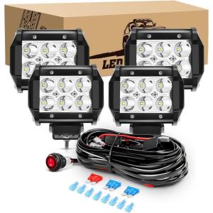 imageGOOACC 2PCS 18W LED Pods Spot Light Bar Fog Light Mounting Bracket Horizontal Bar Tube Clamp with 16AWG Off Road Wiring Harness2 Leads for Truck Golf Cart SUV ATV UTV Boat White Auto6024Pcs LED Pods Wiring Harness