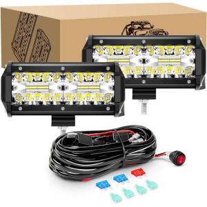 imageGOOACC 2PCS 65 Inch Amber LED Pods 120W Triple Row Flood Light Bar Fog Light Driving Lighting with 16AWG Off Road Wiring Harness2 Leads for Truck Golf Cart SUV ATV UTV Boat 2 Years Warranty2Pcs LED Pods Wiring Harness