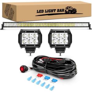 imageGOOACC LED Light Bar 32Inch 180W Curved Off Road Lights for Trucks Flood Spot Combo Beam Driving Lamp Work Lights with Heavy Duty 12V 5Pin Rocker Switch Wiring Harness Kit 2 Years Warranty52Inch Light Bar 2Pcs LED Pods Wiring Harness