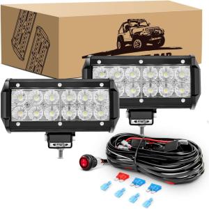 imageGOOACC LED Light Pods 2PCS 36W 65Inch LED Light Bar Flood LED Fog Lights Off Road Light Driving Light with 16AWG Wiring Harness2 Leads for Truck Golf Cart SUV ATV UTV Boat Auto50236W LED Pods Wiring Harness