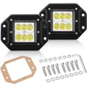 imageGOOACC Led Light Bar 2 PCS 18W Flood Led Pods LED Work Light Flush Mount Off Road Backup Fog Lights Driving Lamp for Truck Dodge Ram Bumper Boat 4x4 2 Years Warranty2Pcs LED Pods