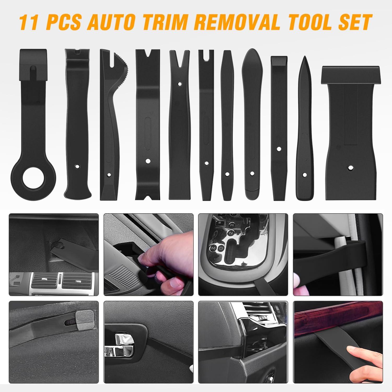 imageGOOACC 11PCS Auto Trim Removal Tool Kit NoScratch Pry Tool Kit for Car Audio Dash Door Panel Window Molding Fastener Remover Tool KitBlackBlack