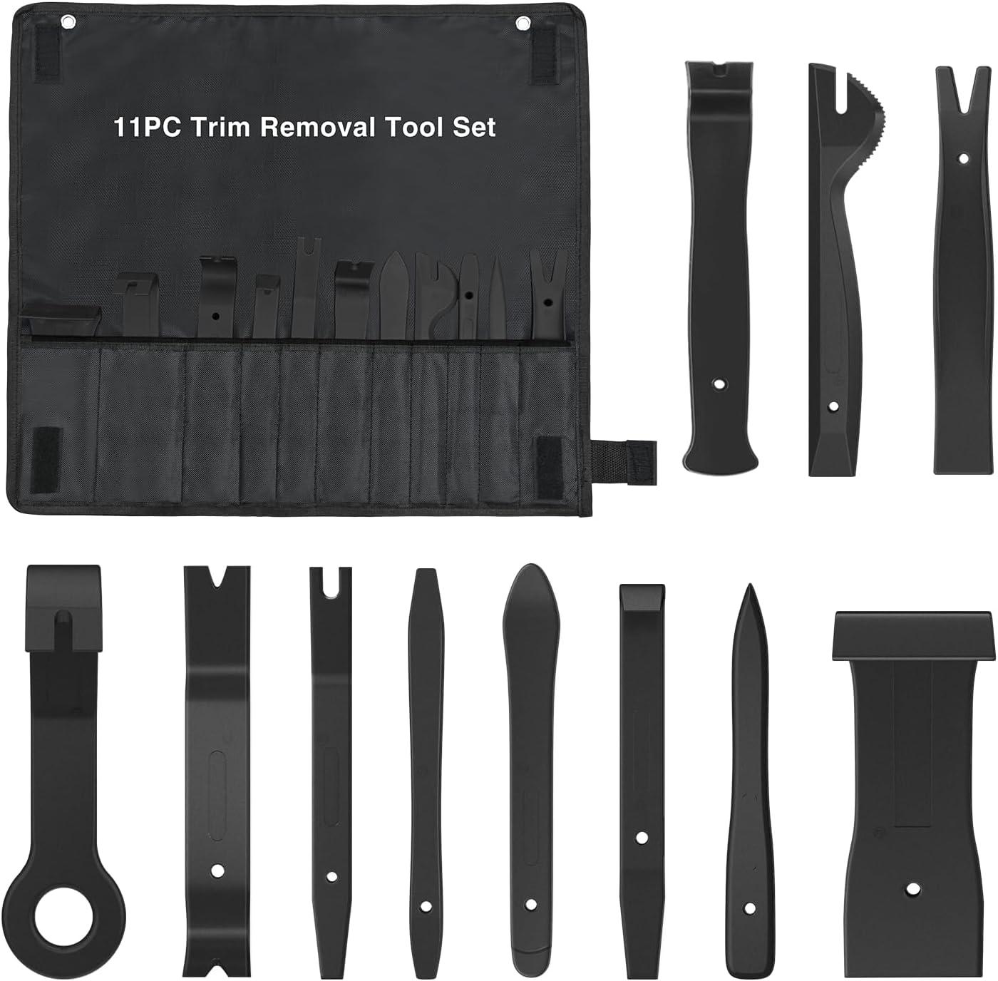 imageGOOACC 11PCS Auto Trim Removal Tool Kit NoScratch Pry Tool Kit for Car Audio Dash Door Panel Window Molding Fastener Remover Tool KitBlackBlack