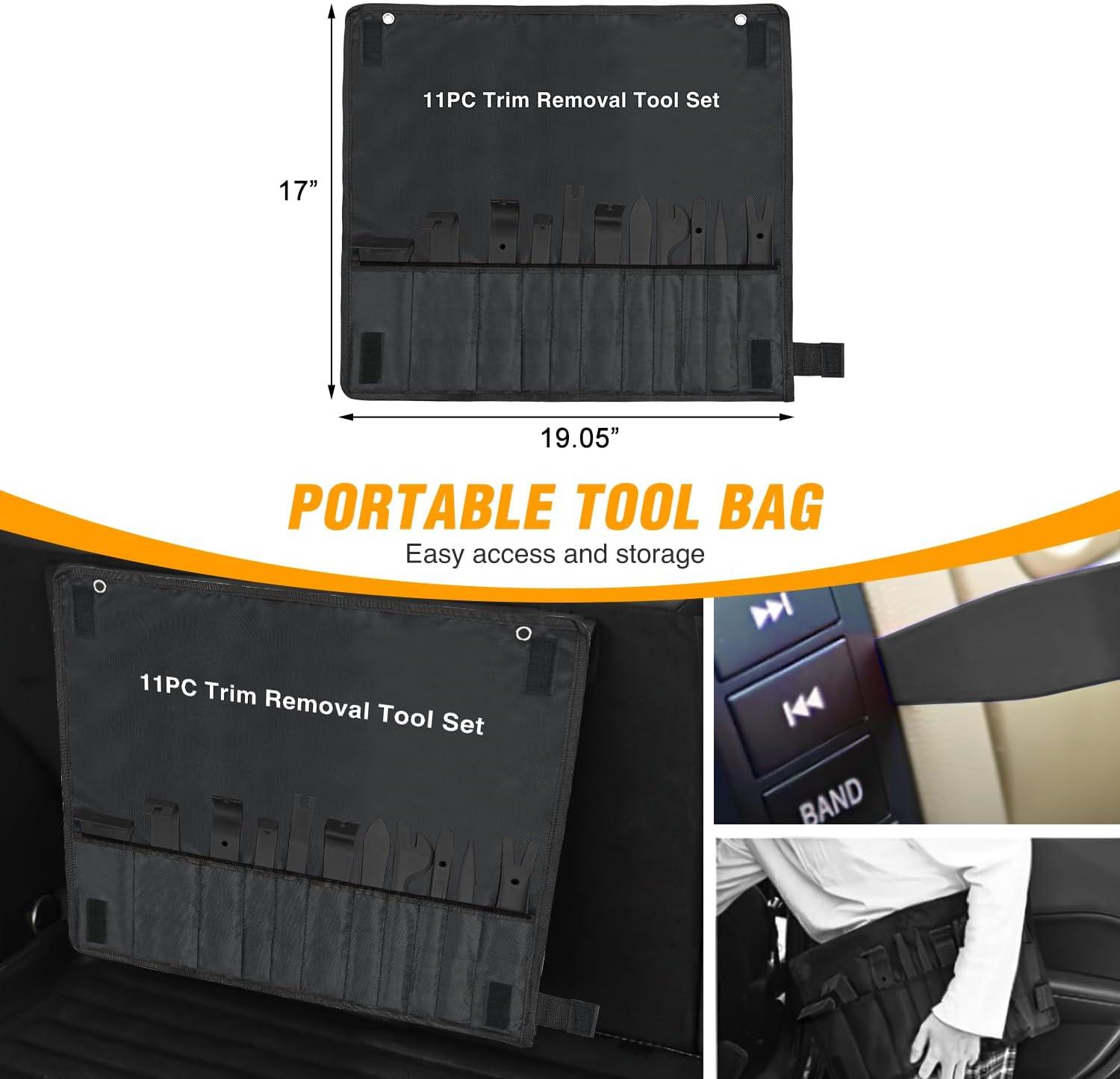 imageGOOACC 11PCS Auto Trim Removal Tool Kit NoScratch Pry Tool Kit for Car Audio Dash Door Panel Window Molding Fastener Remover Tool KitBlackBlack