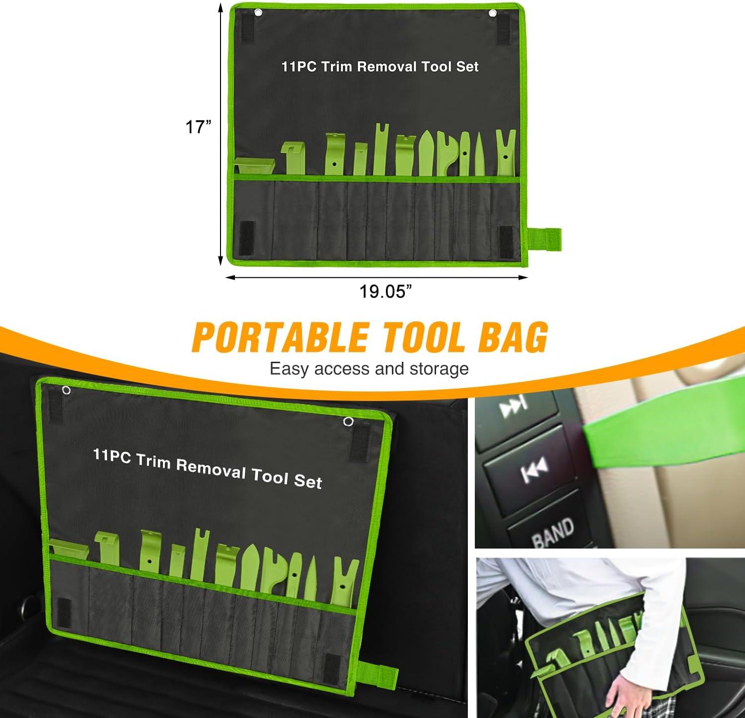 imageGOOACC 11PCS Auto Trim Removal Tool Kit NoScratch Pry Tool Kit for Car Audio Dash Door Panel Window Molding Fastener Remover Tool KitBlackGreen