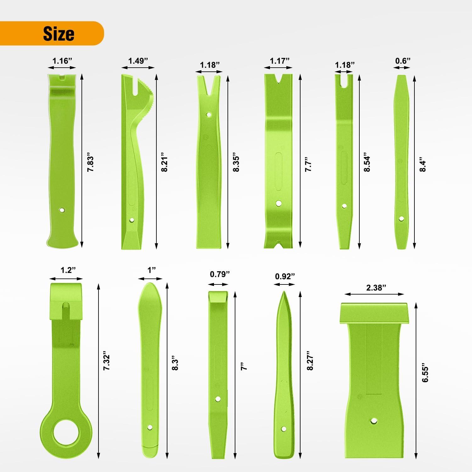 imageGOOACC 11PCS Auto Trim Removal Tool Kit NoScratch Pry Tool Kit for Car Audio Dash Door Panel Window Molding Fastener Remover Tool KitBlackGreen