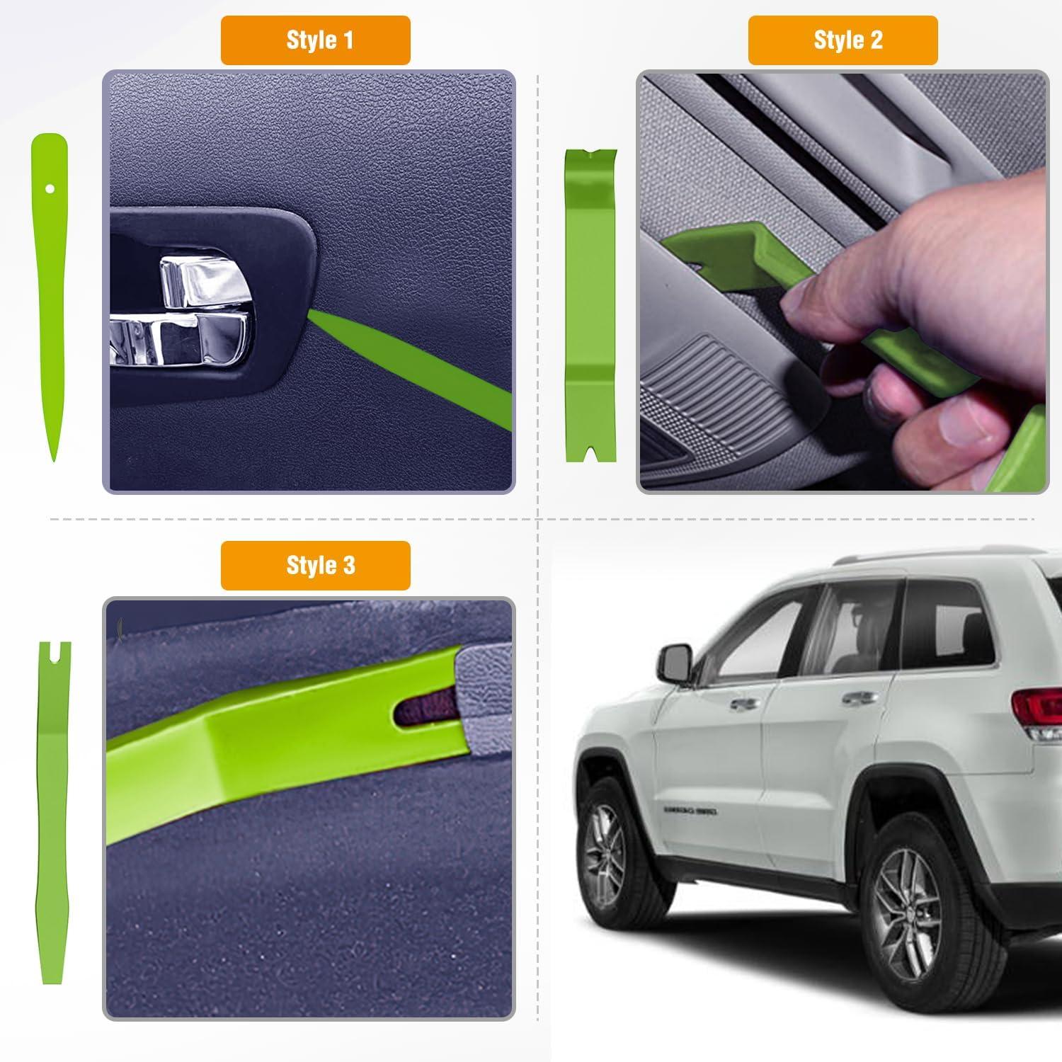 imageGOOACC 11PCS Auto Trim Removal Tool Kit NoScratch Pry Tool Kit for Car Audio Dash Door Panel Window Molding Fastener Remover Tool KitBlackGreen