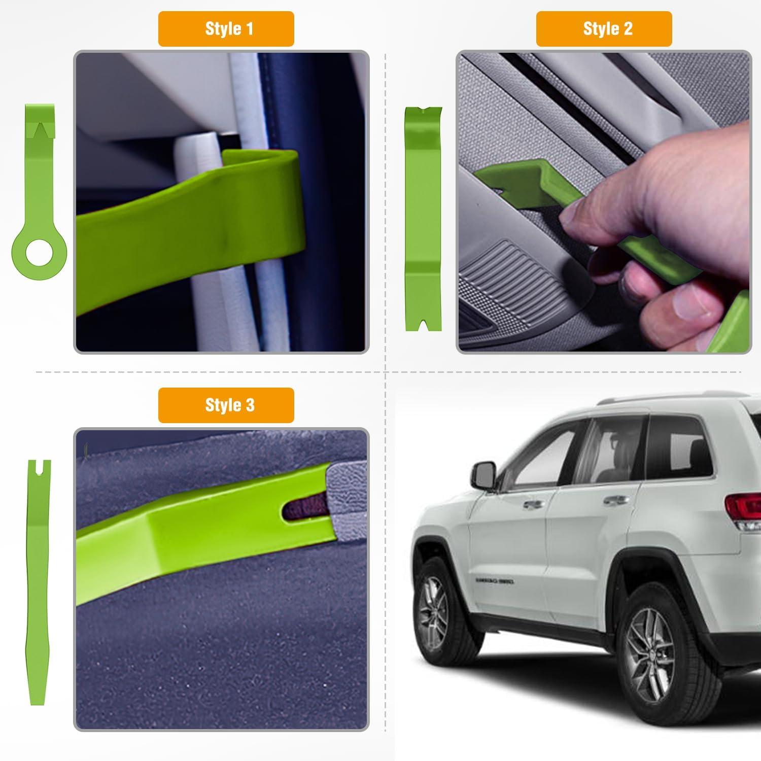 imageGOOACC 11PCS Auto Trim Removal Tool Kit NoScratch Pry Tool Kit for Car Audio Dash Door Panel Window Molding Fastener Remover Tool KitBlackGreen