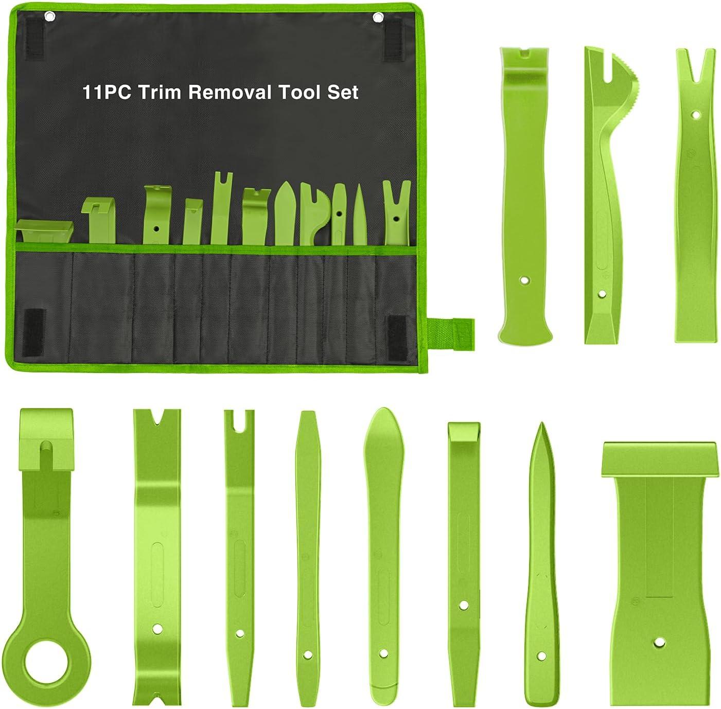 imageGOOACC 11PCS Auto Trim Removal Tool Kit NoScratch Pry Tool Kit for Car Audio Dash Door Panel Window Molding Fastener Remover Tool KitBlackGreen