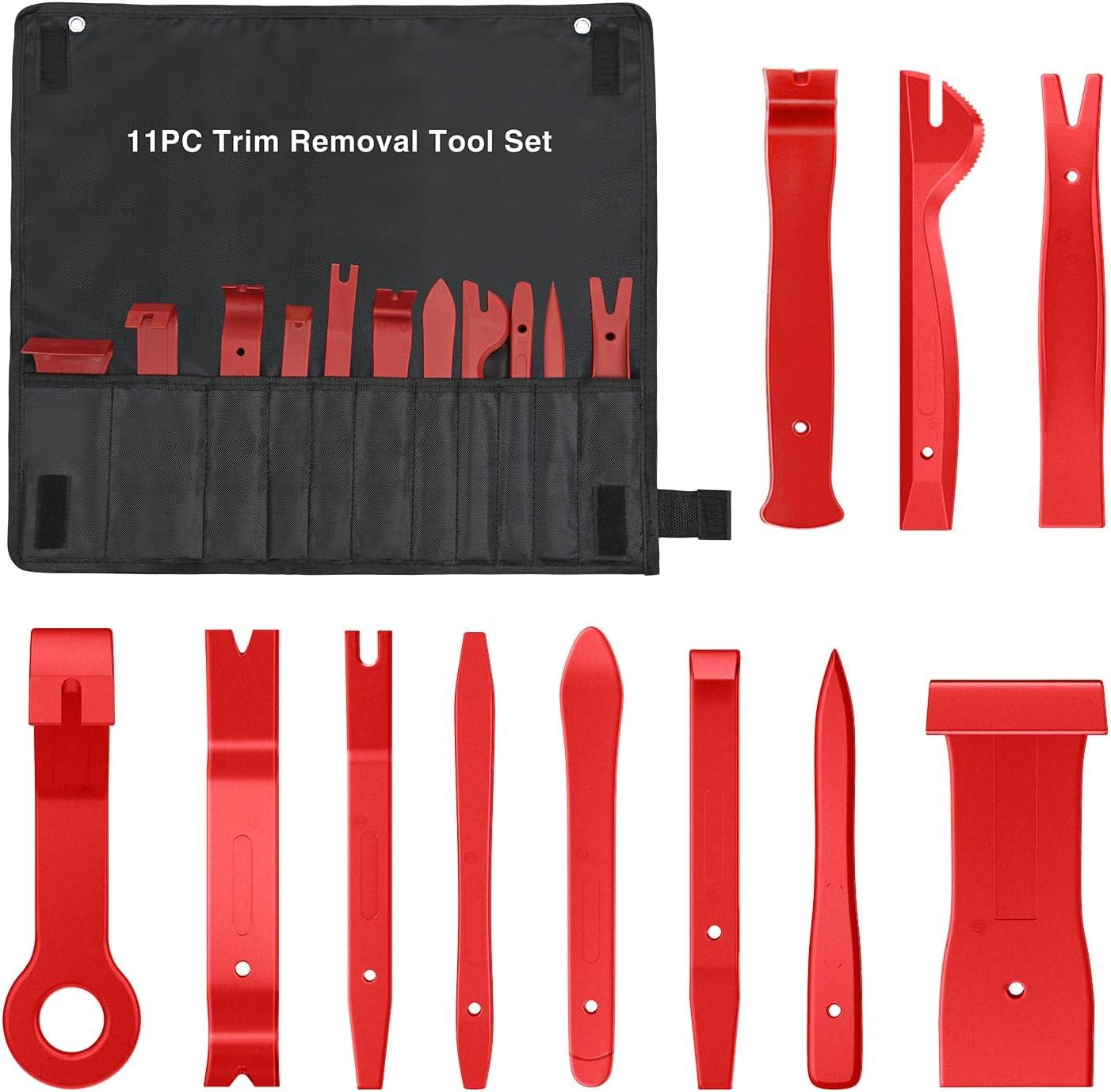 imageGOOACC 11PCS Auto Trim Removal Tool Kit NoScratch Pry Tool Kit for Car Audio Dash Door Panel Window Molding Fastener Remover Tool KitBlackRed