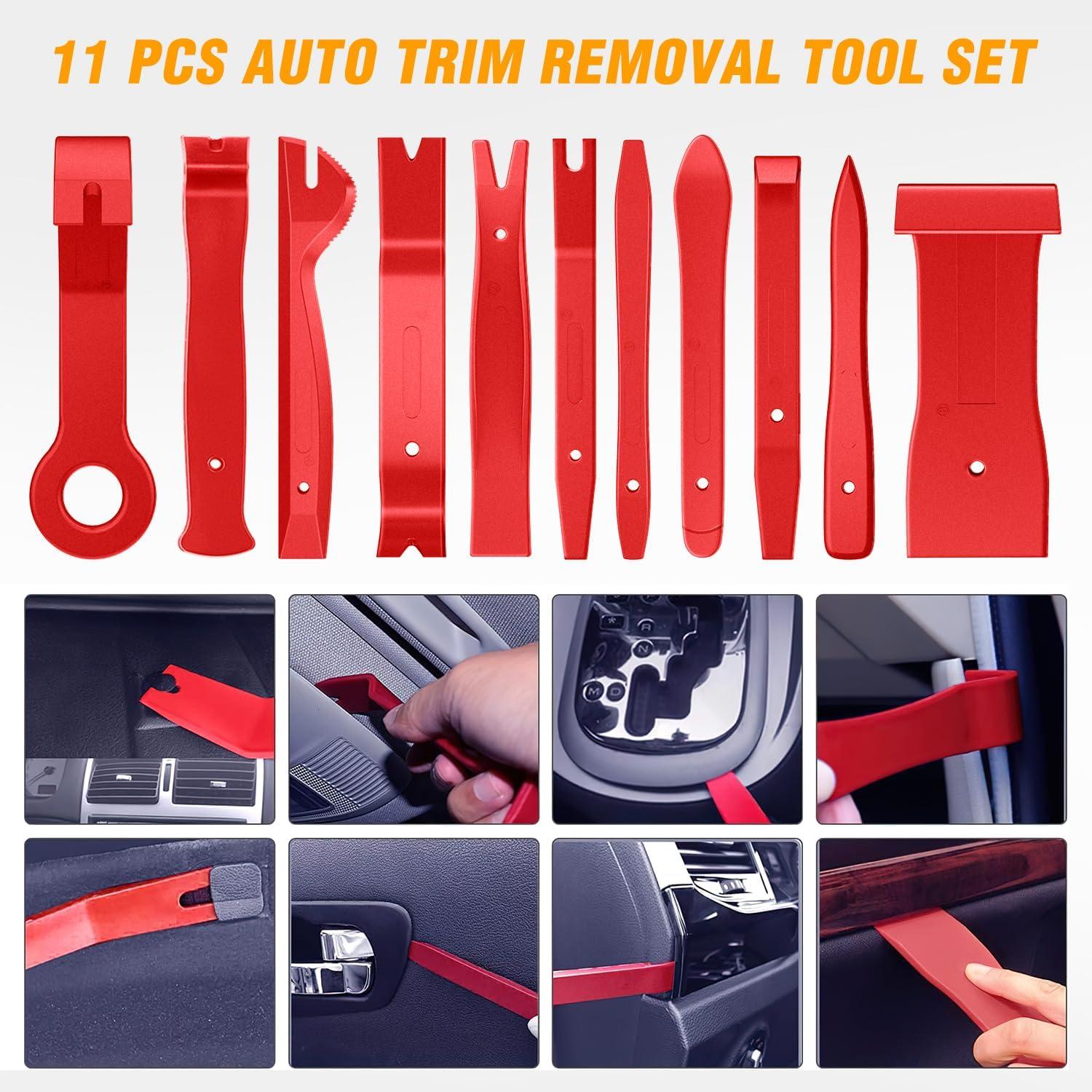 imageGOOACC 11PCS Auto Trim Removal Tool Kit NoScratch Pry Tool Kit for Car Audio Dash Door Panel Window Molding Fastener Remover Tool KitBlackRed