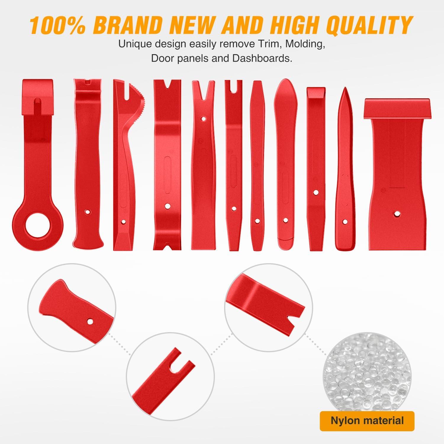 imageGOOACC 11PCS Auto Trim Removal Tool Kit NoScratch Pry Tool Kit for Car Audio Dash Door Panel Window Molding Fastener Remover Tool KitBlackRed