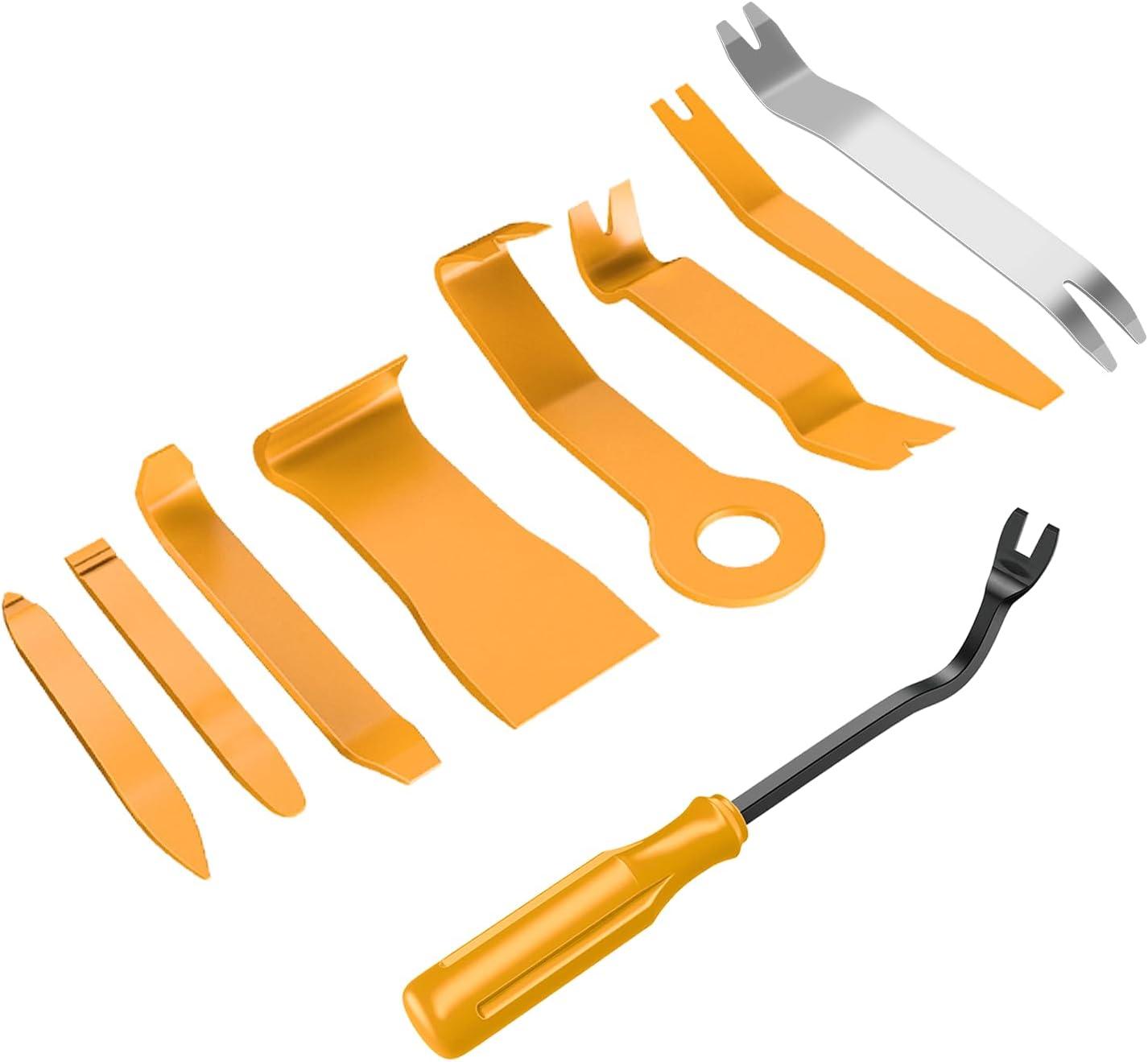 imageGOOACC 11PCS Auto Trim Removal Tool Kit NoScratch Pry Tool Kit for Car Audio Dash Door Panel Window Molding Fastener Remover Tool KitBlackYellow
