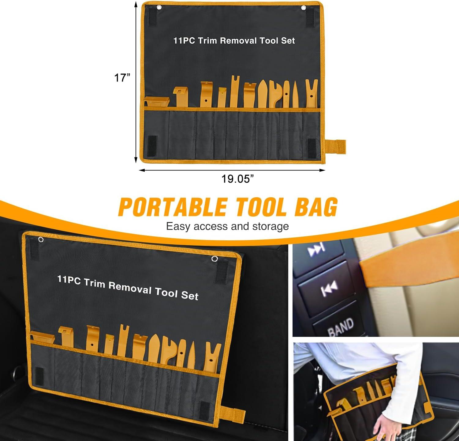 imageGOOACC 11PCS Auto Trim Removal Tool Kit NoScratch Pry Tool Kit for Car Audio Dash Door Panel Window Molding Fastener Remover Tool KitBlackYellow