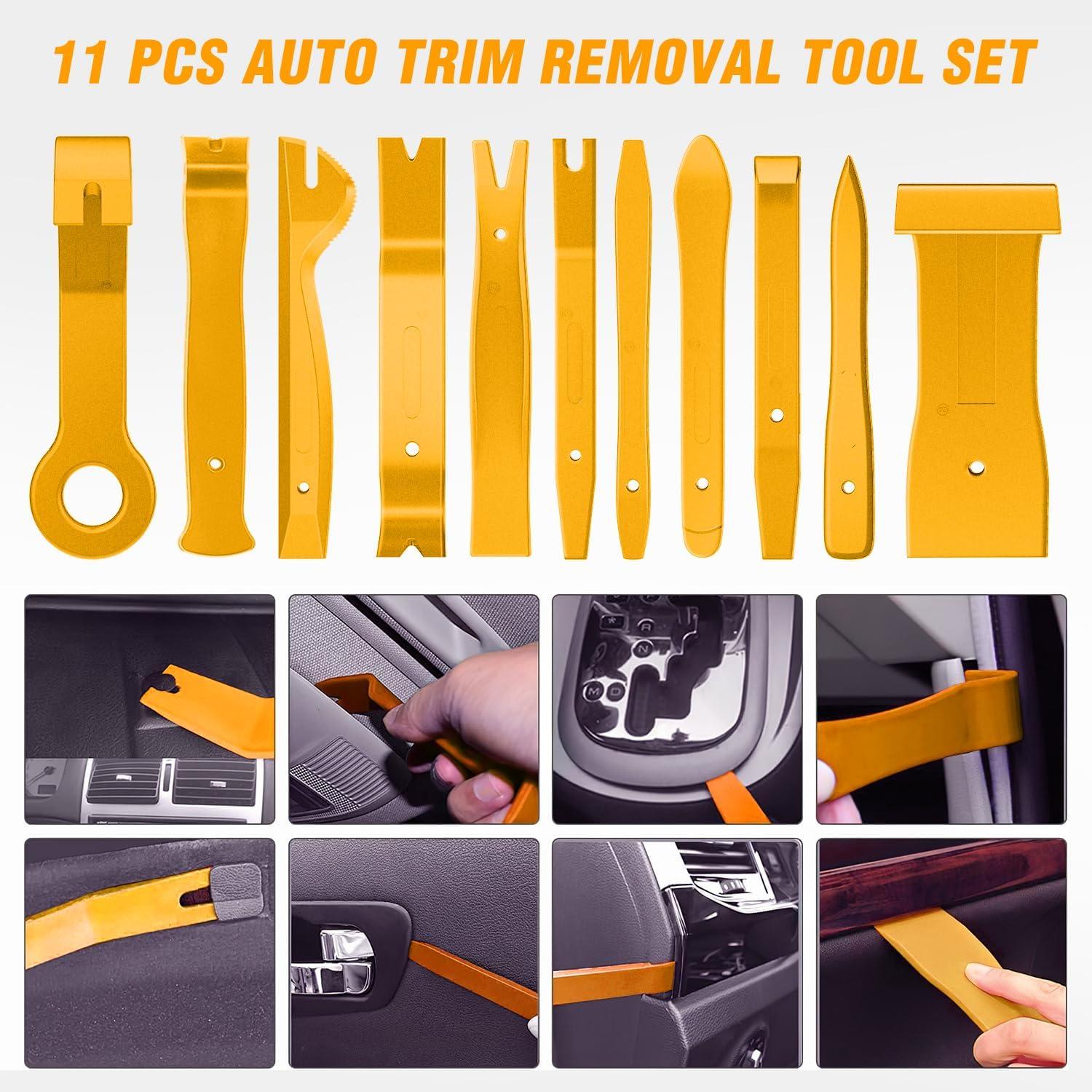 imageGOOACC 11PCS Auto Trim Removal Tool Kit NoScratch Pry Tool Kit for Car Audio Dash Door Panel Window Molding Fastener Remover Tool KitBlackYellow