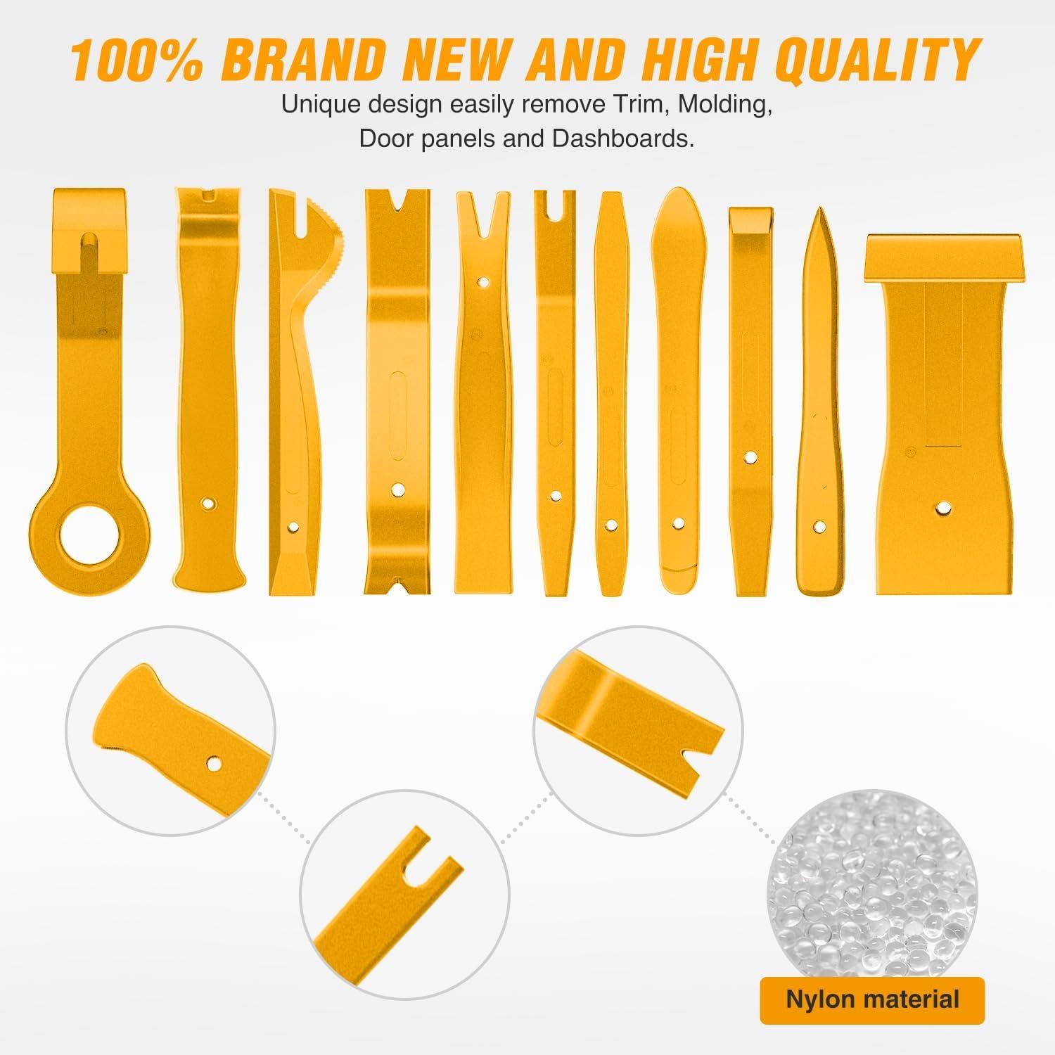 imageGOOACC 11PCS Auto Trim Removal Tool Kit NoScratch Pry Tool Kit for Car Audio Dash Door Panel Window Molding Fastener Remover Tool KitBlackYellow