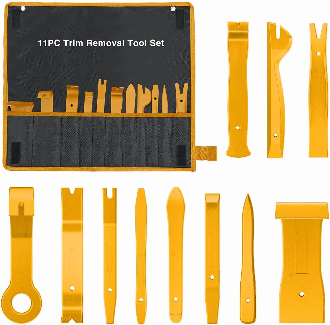 imageGOOACC 11PCS Auto Trim Removal Tool Kit NoScratch Pry Tool Kit for Car Audio Dash Door Panel Window Molding Fastener Remover Tool KitBlackYellow