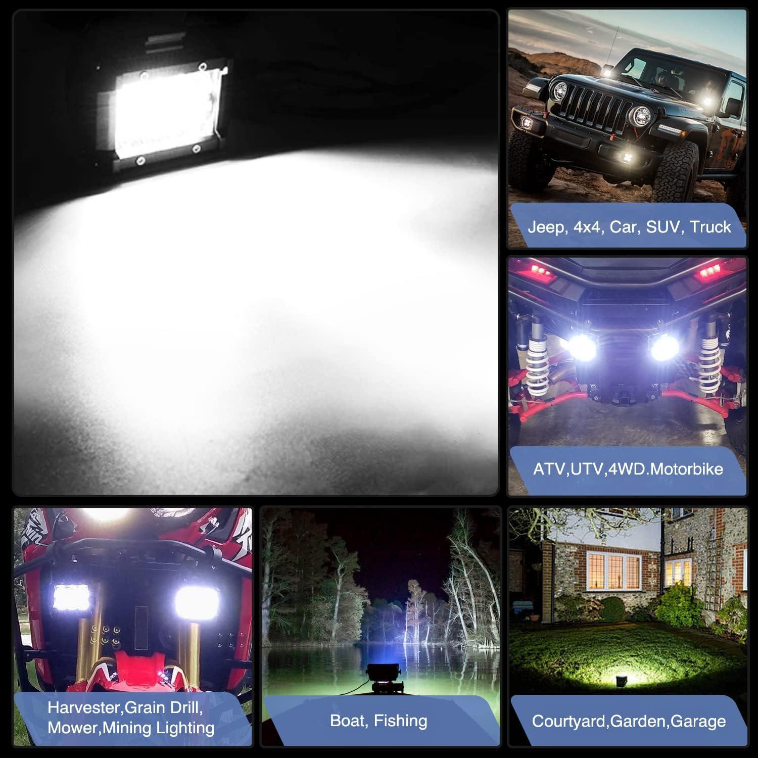 imageGOOACC 2PCS 18W LED Pods Flood Light Bar Fog Light Driving Lighting with 12V 5Pin Rocker Switch Off Road Wiring Harness2 Leads for Truck Golf Cart SUV ATV UTV Boat 2 Years Warranty Auto605