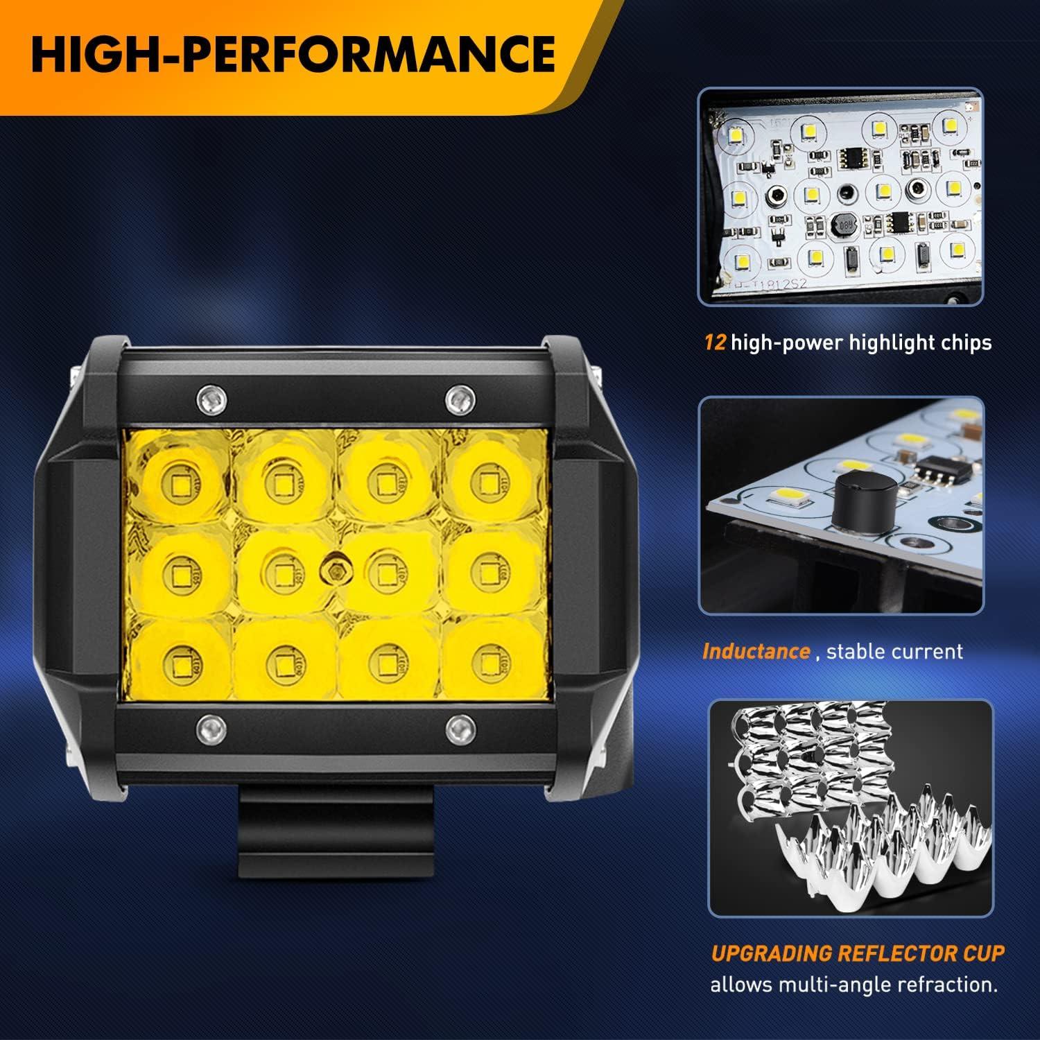 imageGOOACC 2PCS 4quot Amber LED Pods 36W Triple Row Flood Light Bar Fog Light 3600LM Driving Lighting with 16AWG Off Road Wiring Harness2 Leads for Truck Golf Cart SUV ATV UTV Boat ClearYellow Auto6502Pcs Amber LED Pods Wiring Harness