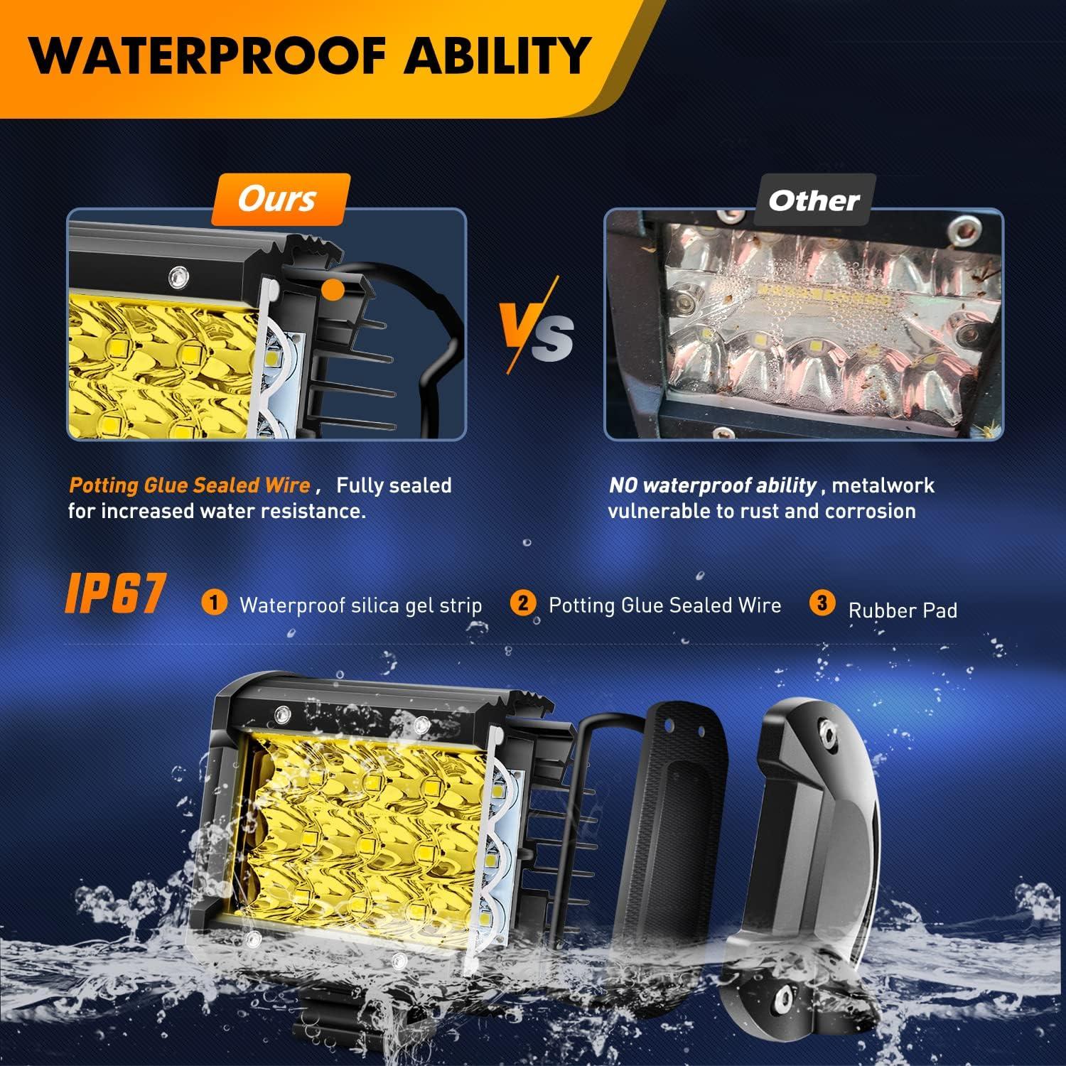 imageGOOACC 2PCS 4quot Amber LED Pods 36W Triple Row Flood Light Bar Fog Light 3600LM Driving Lighting with 16AWG Off Road Wiring Harness2 Leads for Truck Golf Cart SUV ATV UTV Boat ClearYellow Auto6502Pcs Amber LED Pods Wiring Harness