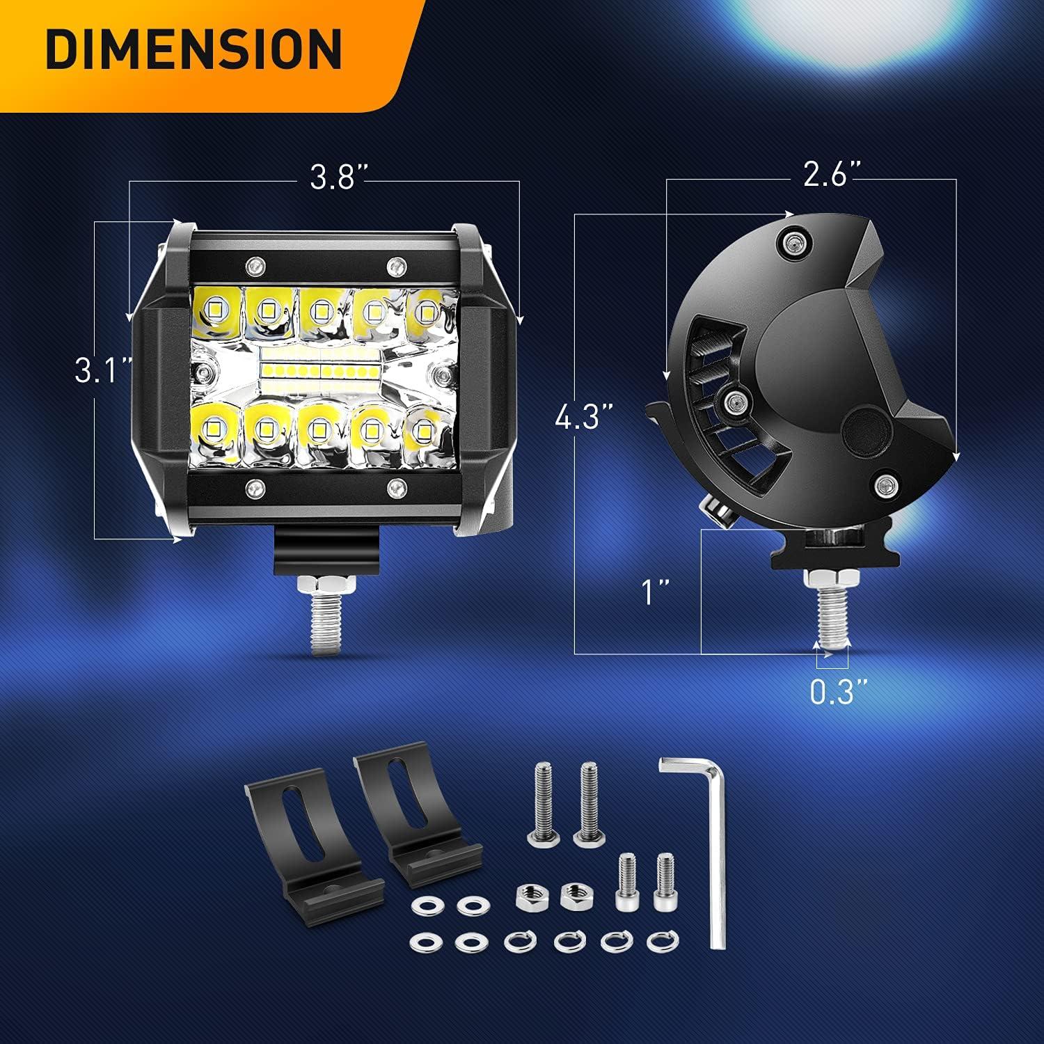 imageGOOACC 2PCS 4quot Amber LED Pods 36W Triple Row Flood Light Bar Fog Light 3600LM Driving Lighting with 16AWG Off Road Wiring Harness2 Leads for Truck Golf Cart SUV ATV UTV Boat ClearYellow Auto6504Pcs LED Pods Wiring Harness