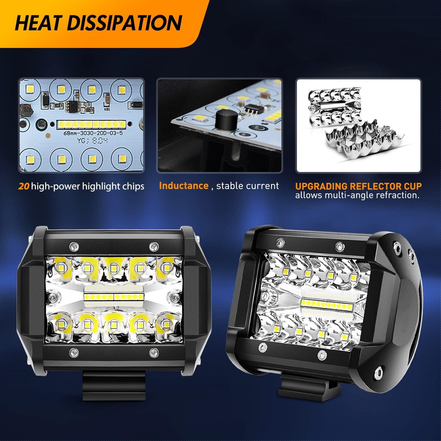 imageGOOACC 2PCS 4quot Amber LED Pods 36W Triple Row Flood Light Bar Fog Light 3600LM Driving Lighting with 16AWG Off Road Wiring Harness2 Leads for Truck Golf Cart SUV ATV UTV Boat ClearYellow Auto6502Pcs LED Pods tow hitch