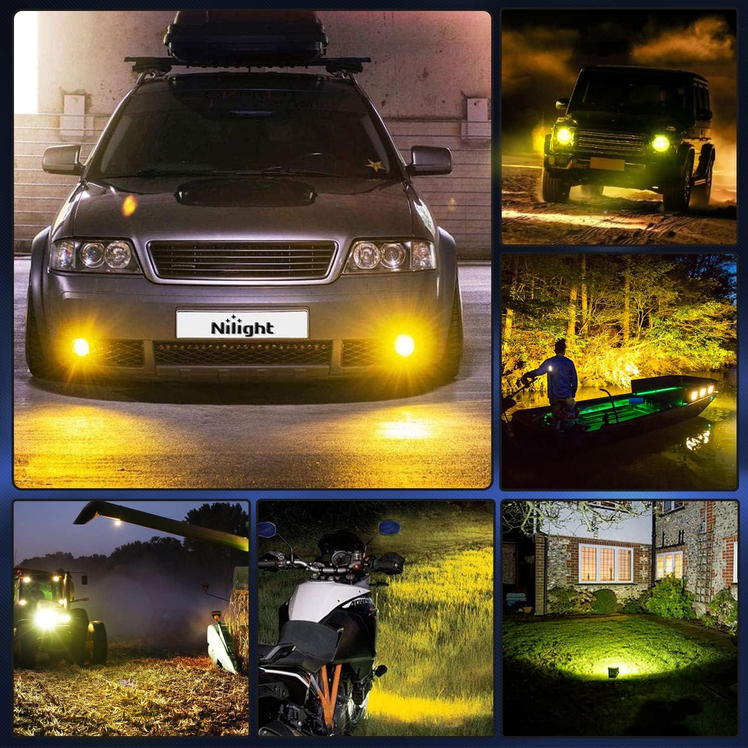 imageGOOACC 2PCS 4quot Amber LED Pods 36W Triple Row Flood Light Bar Fog Light 3600LM Driving Lighting with 16AWG Off Road Wiring Harness2 Leads for Truck Golf Cart SUV ATV UTV Boat ClearYellow Auto6502Pcs Amber LED Pods Wiring Harness