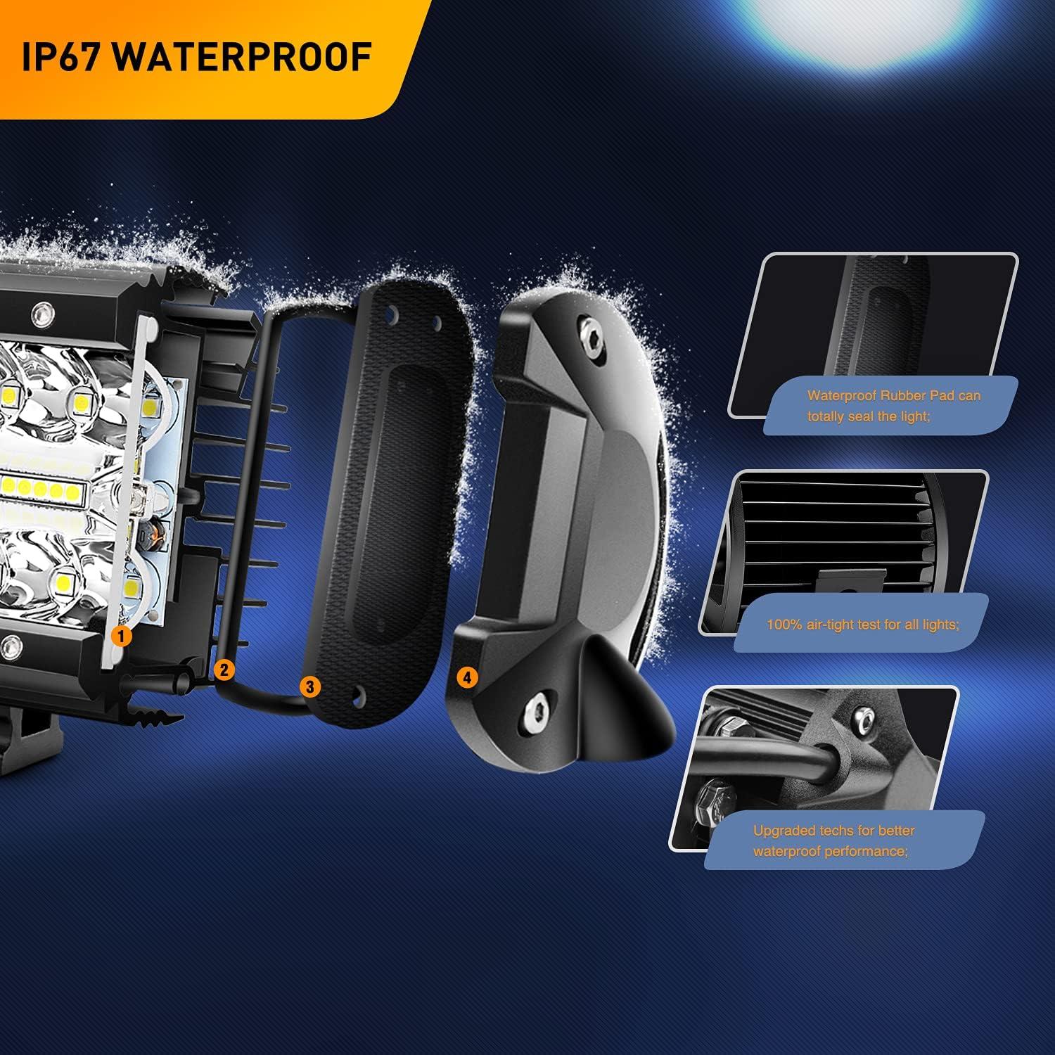 imageGOOACC 2PCS 4quot Amber LED Pods 36W Triple Row Flood Light Bar Fog Light 3600LM Driving Lighting with 16AWG Off Road Wiring Harness2 Leads for Truck Golf Cart SUV ATV UTV Boat ClearYellow Auto6504Pcs LED Pods Wiring Harness