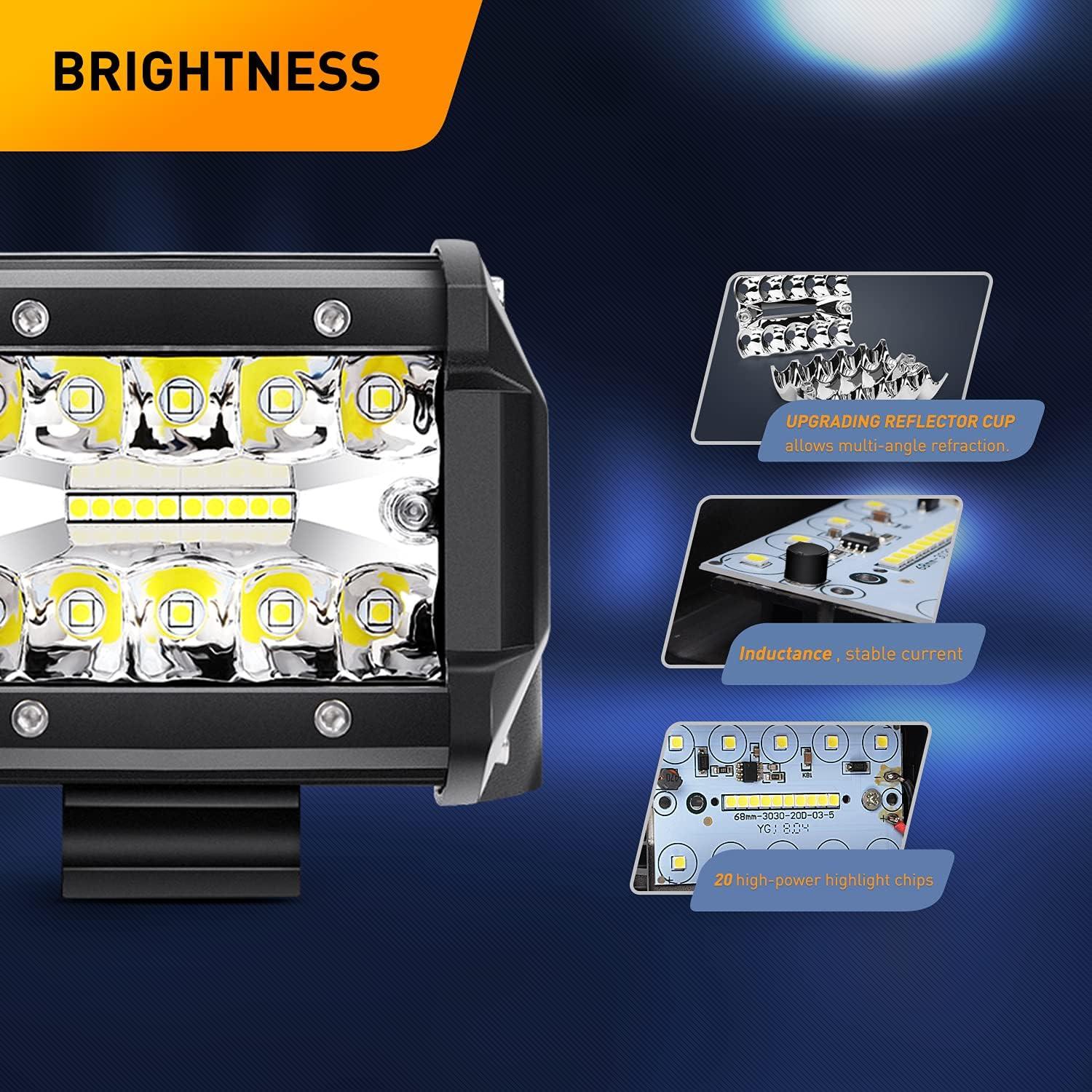 imageGOOACC 2PCS 4quot Amber LED Pods 36W Triple Row Flood Light Bar Fog Light 3600LM Driving Lighting with 16AWG Off Road Wiring Harness2 Leads for Truck Golf Cart SUV ATV UTV Boat ClearYellow Auto6504Pcs LED Pods Wiring Harness