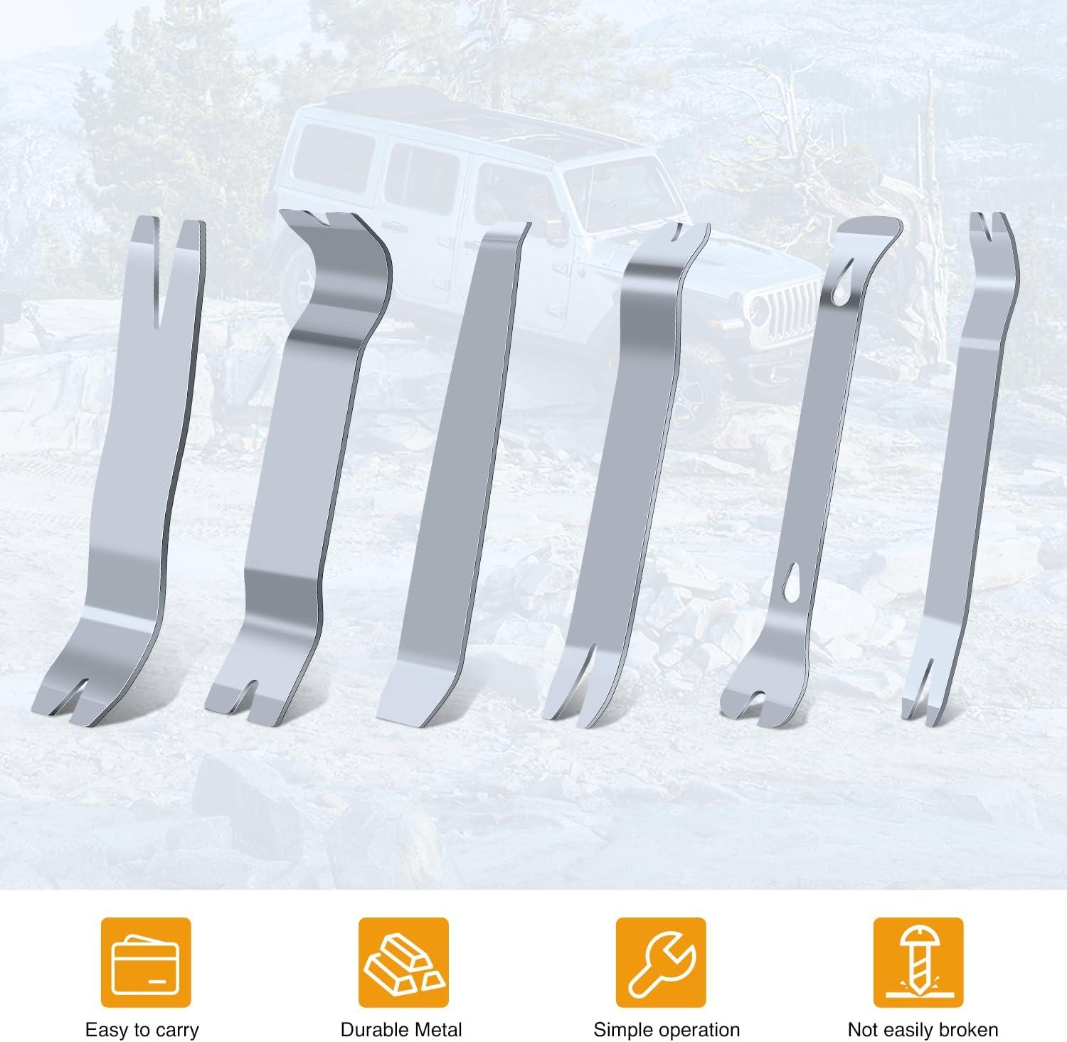 imageGOOACC 6PCS Auto Trim Removal Tool Kit NoScratch Tool Kit for Car Audio Dash Panel Window Molding Fastener Remover Tool KitBlueStainless Steel