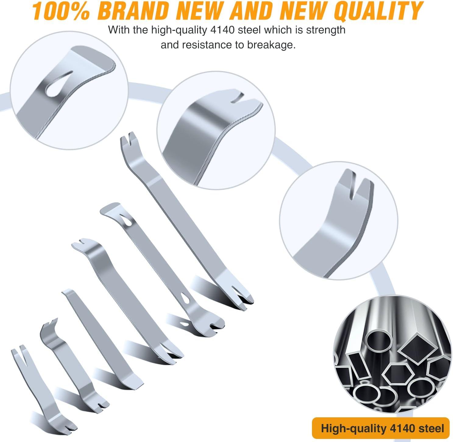 imageGOOACC 6PCS Auto Trim Removal Tool Kit NoScratch Tool Kit for Car Audio Dash Panel Window Molding Fastener Remover Tool KitBlueStainless Steel