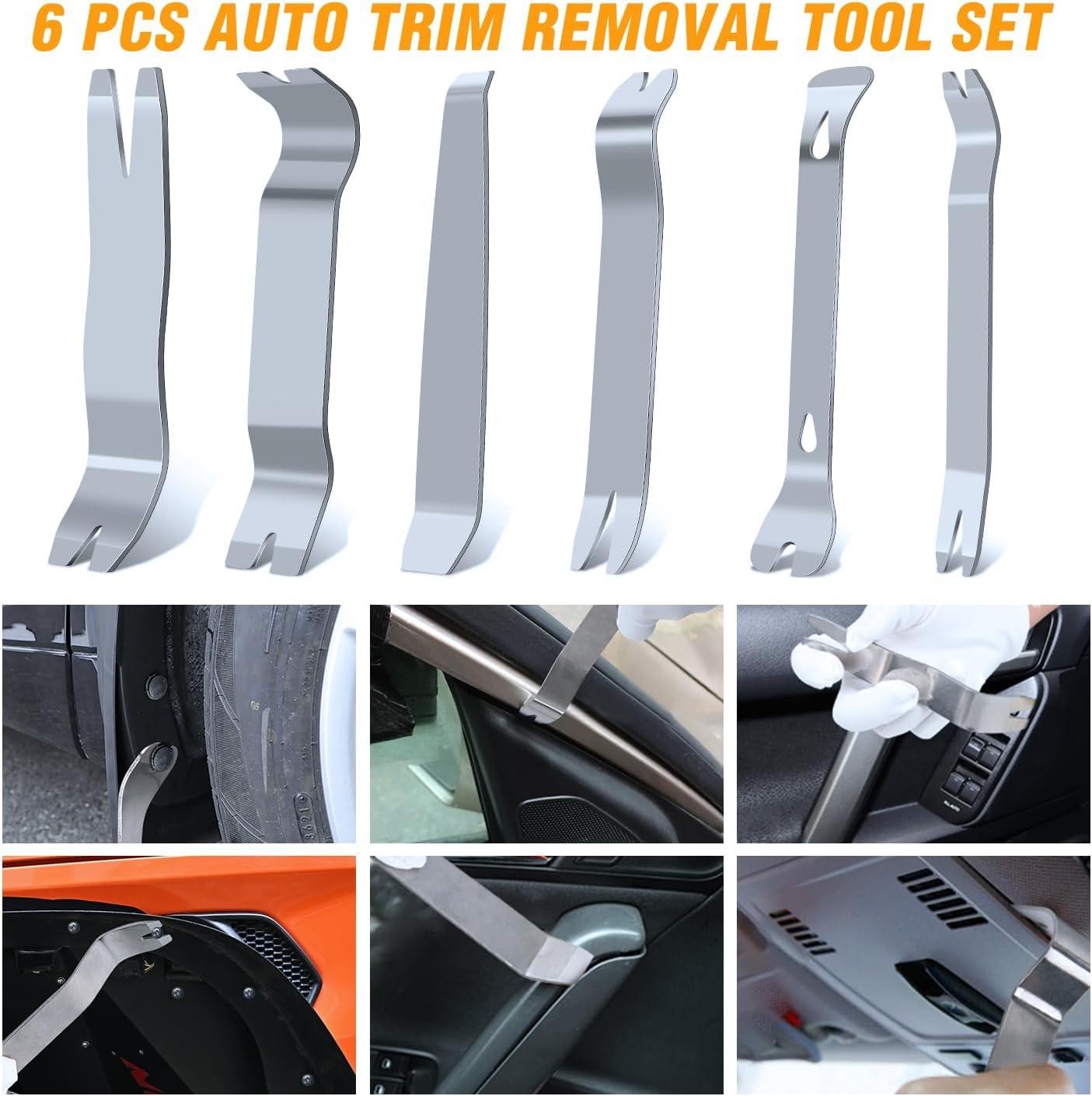 imageGOOACC 6PCS Auto Trim Removal Tool Kit NoScratch Tool Kit for Car Audio Dash Panel Window Molding Fastener Remover Tool KitBlueStainless Steel