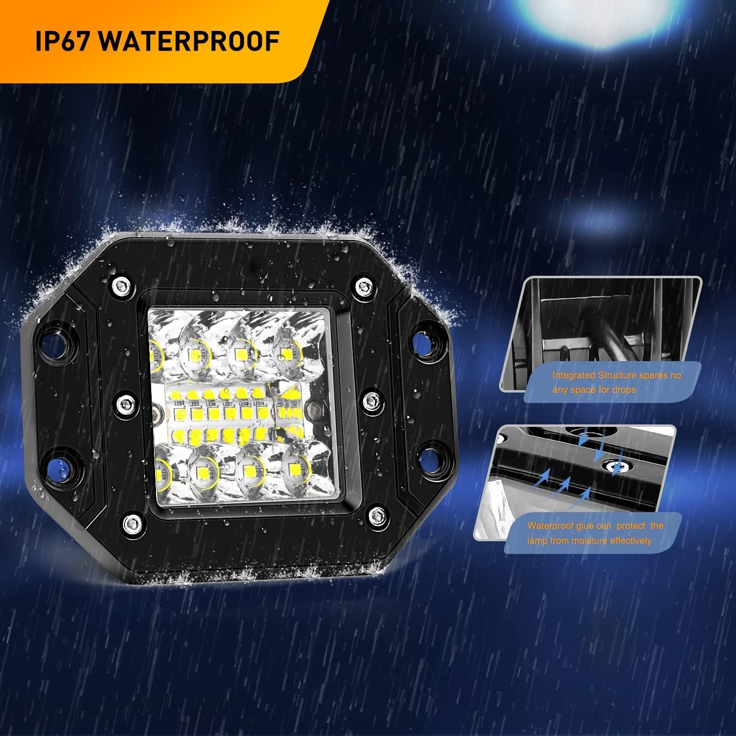 imageGOOACC Flush Mount LED Pods 2PCS 42W Led Light Bar Upgraded Spot Flood Combo LED Work Light Off Road Backup Fog Lights with 16AWG Wiring Harness2 Leads for Truck Bumper Boat 4x4 Auto2012Pcs LED Pods Wiring Harness