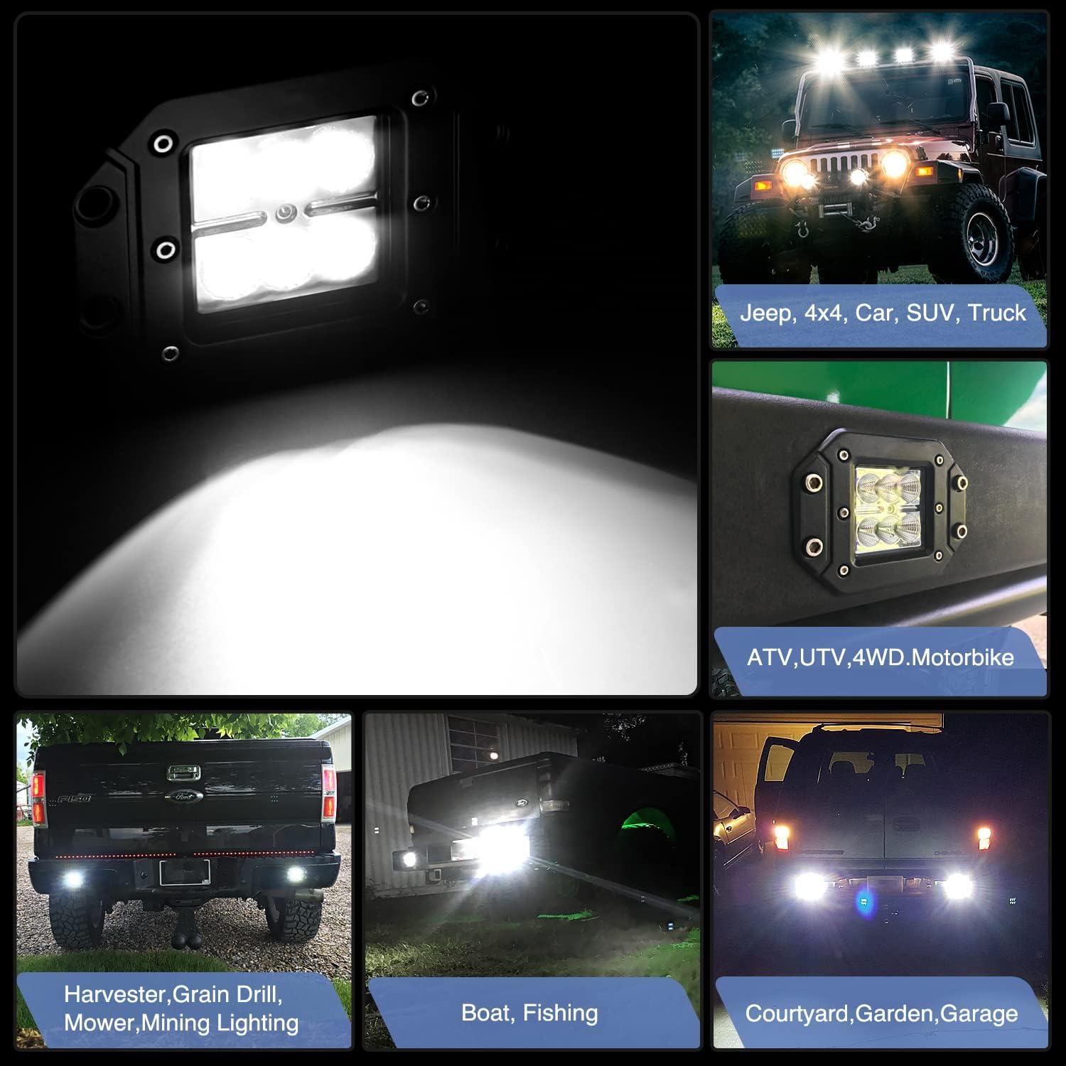 imageGOOACC Flush Mount LED Pods 2PCS 42W Led Light Bar Upgraded Spot Flood Combo LED Work Light Off Road Backup Fog Lights with 16AWG Wiring Harness2 Leads for Truck Bumper Boat 4x4 Auto2012Pcs LED Pods Wiring Harness
